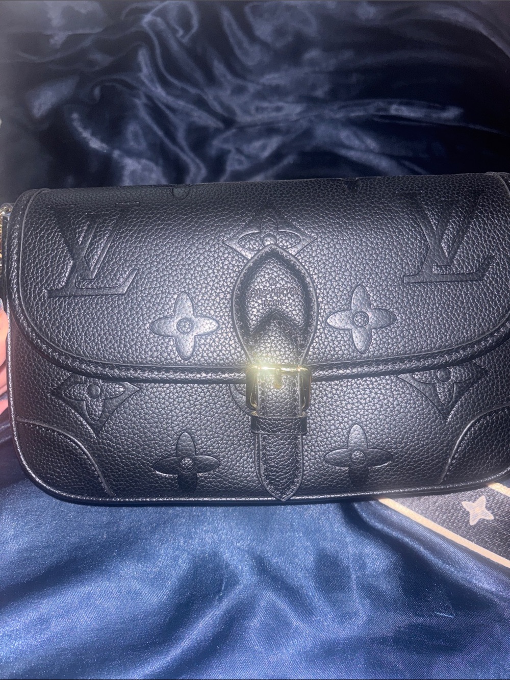 Black Embossed Leather Shoulder Bag